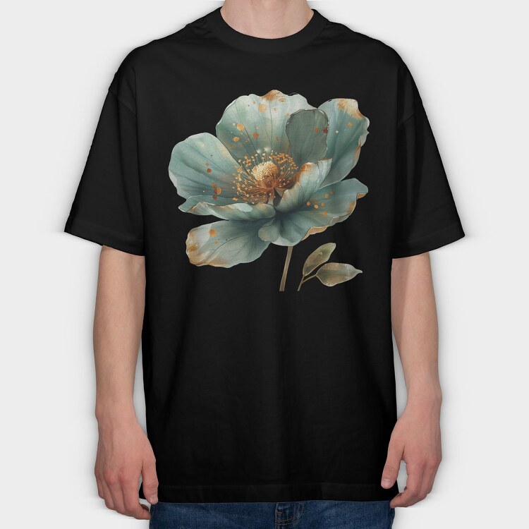 Teal Gold Lotus, Tricou Oversize Barbati (Unisex)