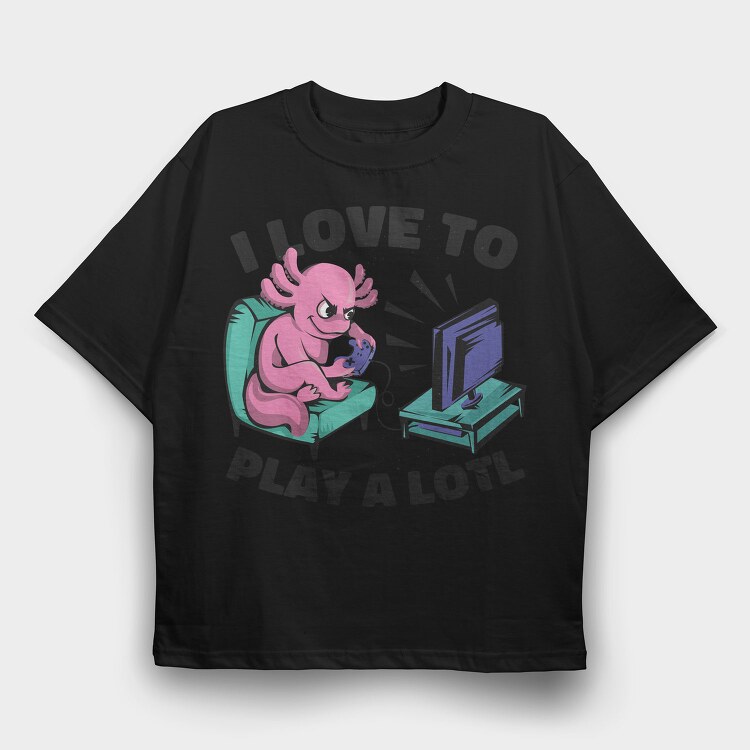 Axolotl Playing Video Games Gamer Couch Tv, Tricou Oversize Barbati (Unisex)