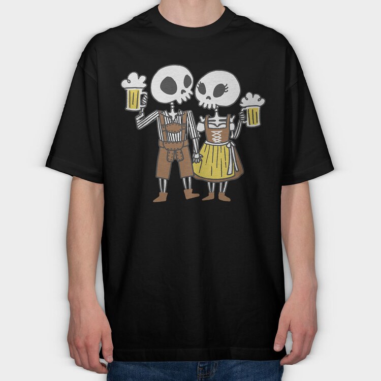 Oktoberfest Skeleton Couple, Tricou Oversize Barbati (Unisex)