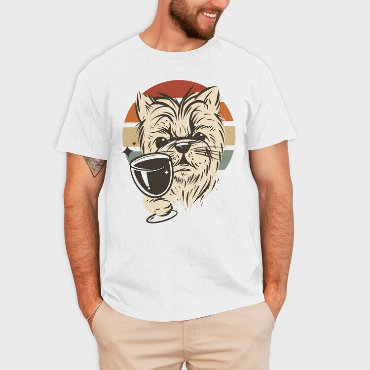Dog Drinking Wine Wine, Tricou Barbati (Unisex)