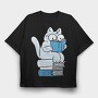 Cat Sitting On Books And Reading, Tricou Oversize Barbati (Unisex)