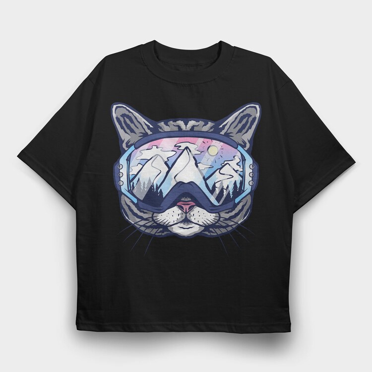 Cat Ski Glasses Skii, Tricou Oversize Barbati (Unisex)
