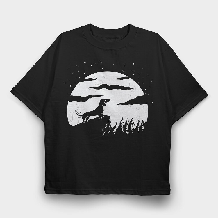 Dog Full Moon, Tricou Oversize Barbati (Unisex)
