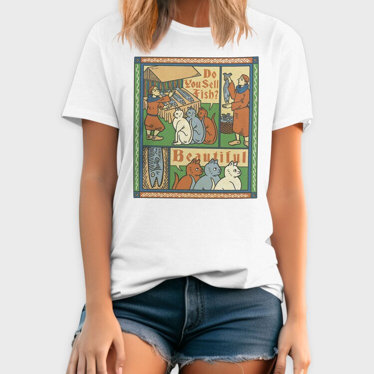 Medieval Cat Animal Painting Asking For Fish, Tricou Barbati (Unisex)