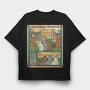 Medieval Cat Animal Painting Asking For Fish, Tricou Oversize Barbati (Unisex)