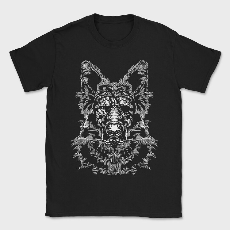 Monochrome Portrait German Shepherd, Tricou Barbati (Unisex)