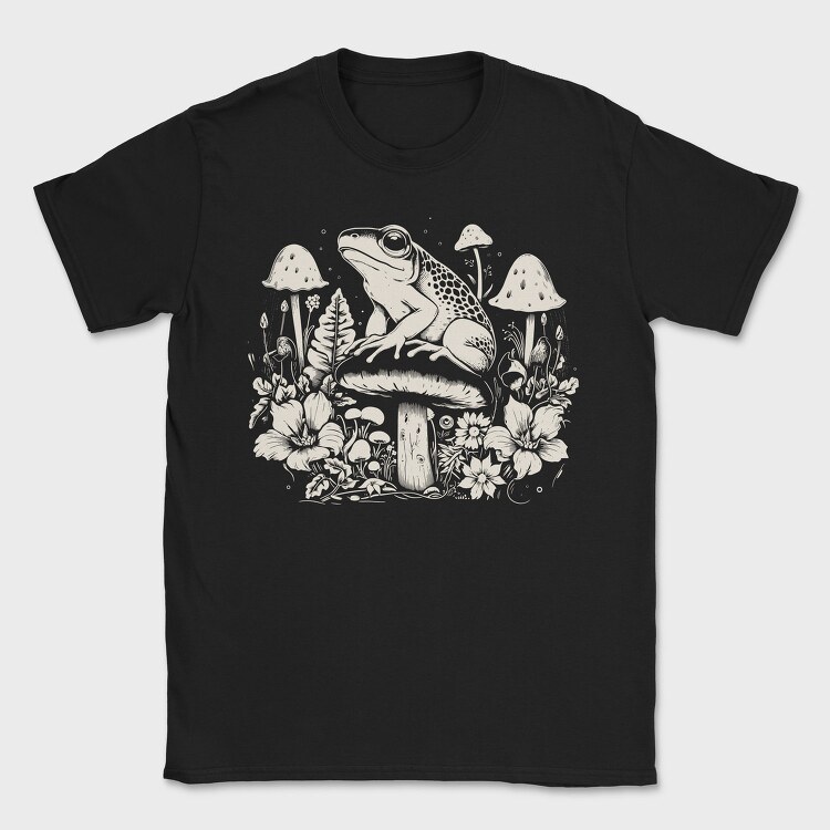 Monochrome Frog on Mushroom, Tricou Barbati (Unisex)
