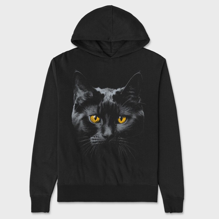 Monochrome Cat Contrast Yellow Eyes, Hanorac Oversize Barbati (Unisex)