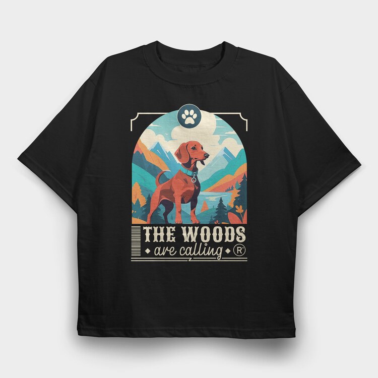 Dog In The Woods Hiking, Tricou Oversize Barbati (Unisex)