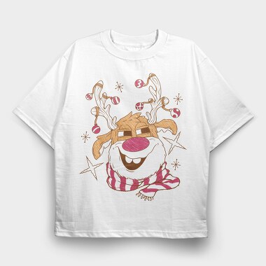 Christmas Cartoon Reindeer, Tricou Oversize Barbati (Unisex)