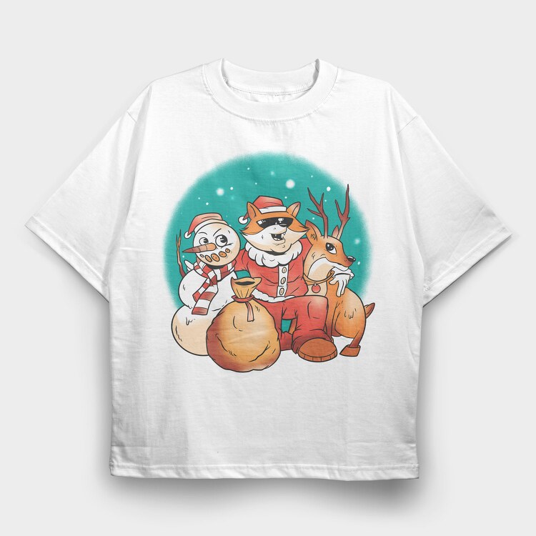 Christmas Fox Santa Xmas, Tricou Oversize Barbati (Unisex)