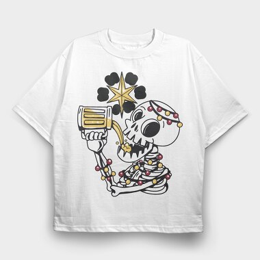 Christmas Skeleton Drinking Beer Beer Mas, Tricou Oversize Barbati (Unisex)