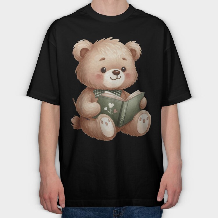 Teddy Bear Reading, Tricou Oversize Barbati (Unisex)