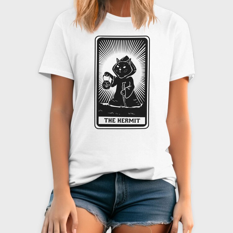 Cat Tarot Card Fantasy The Hermit, Tricou Barbati (Unisex)