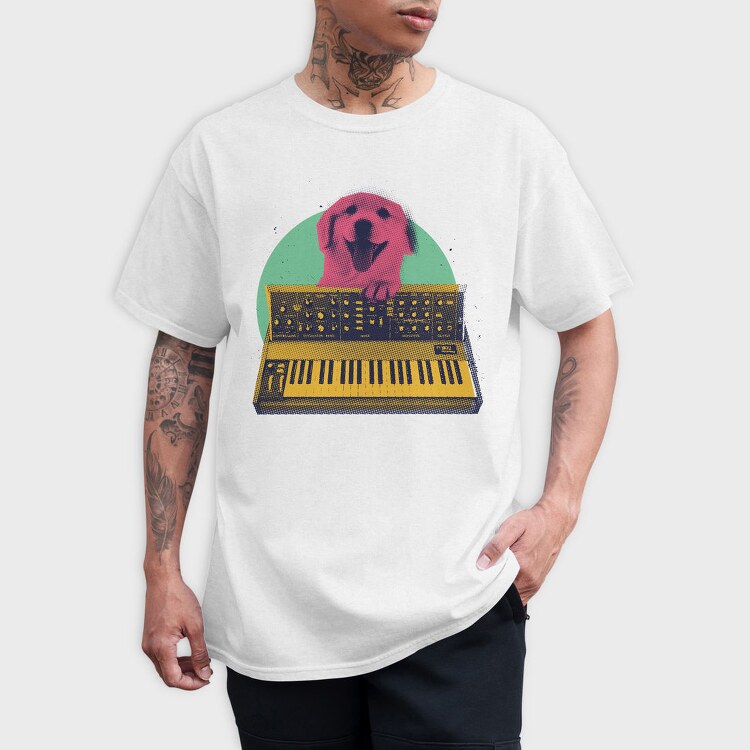 Dog Playing Keyboard Synth, Tricou Barbati (Unisex)