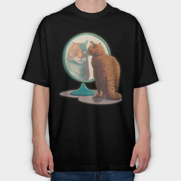 Cat Tiger Reflection Kitty Mirror, Tricou Oversize Barbati (Unisex)