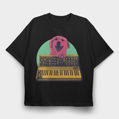 Dog Playing Keyboard Synth, Tricou Oversize Barbati (Unisex)