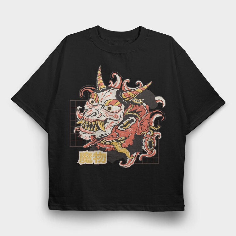 Oni Monster Asian Mask, Tricou Oversize Barbati (Unisex)