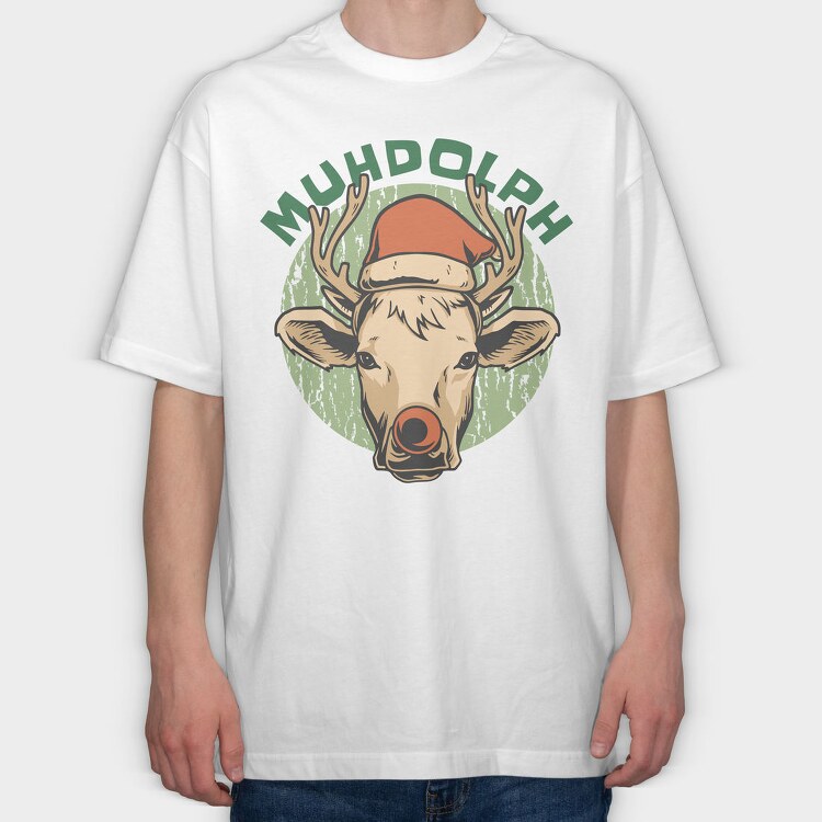 Christmas Cow Muhdolph, Tricou Oversize Barbati (Unisex)