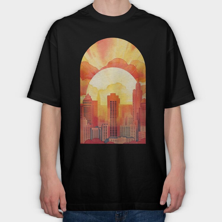Sunset Vintage Cityscape, Tricou Oversize Barbati (Unisex)