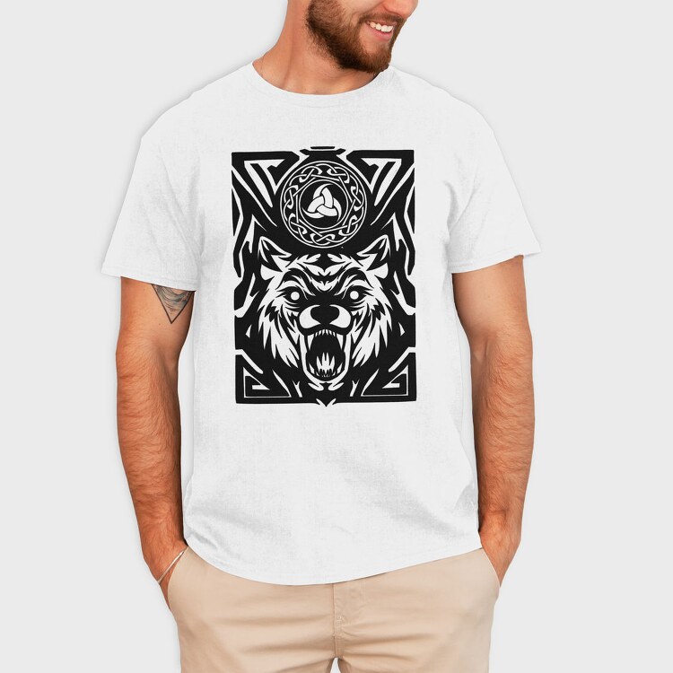 Wolf Animal And Celtic Symbol Tribal, Tricou Barbati (Unisex)