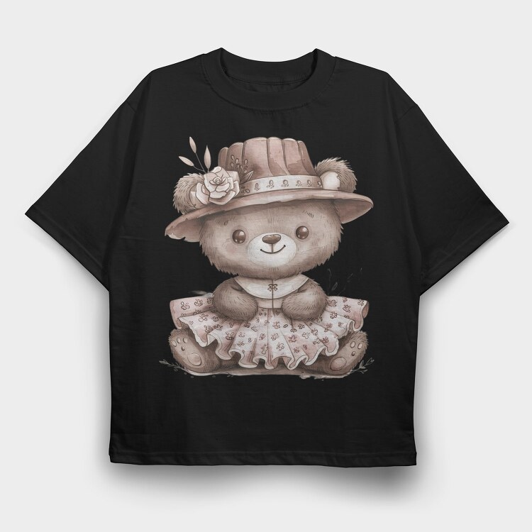 Teddy Flower Hat, Tricou Oversize Barbati (Unisex)