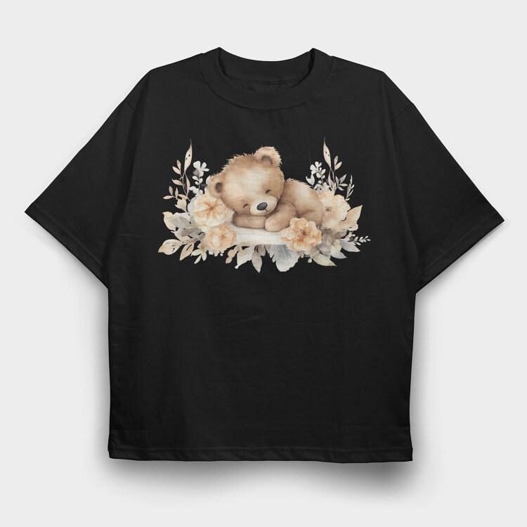 Teddy Sleep Flowers, Tricou Oversize Barbati (Unisex)