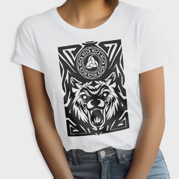 Wolf Animal And Celtic Symbol Tribal, Tricou Femei