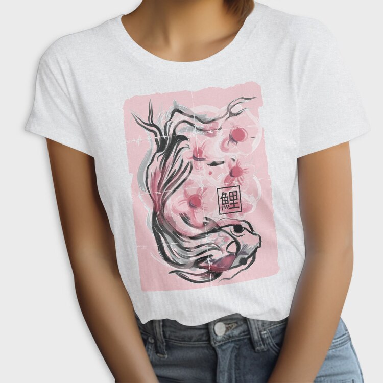 Koi Fish Animal Sakura Flowers, Tricou Femei