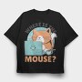 Cat Using Computer Mouse, Tricou Oversize Barbati (Unisex)