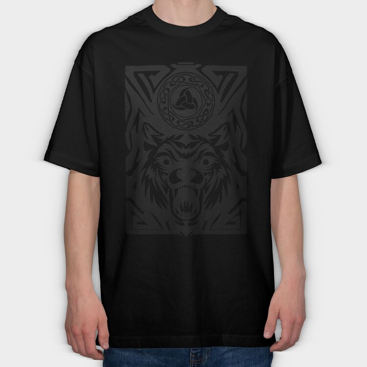 Wolf Animal And Celtic Symbol Tribal, Tricou Oversize Barbati (Unisex)