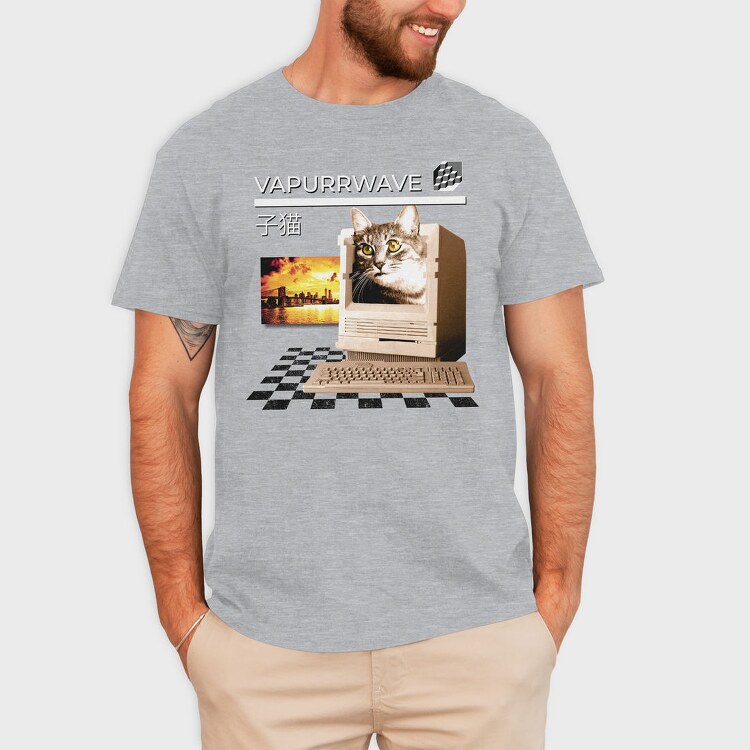 Cat Vaporwave Glitch 2 Vapurrwave, Tricou Barbati (Unisex)