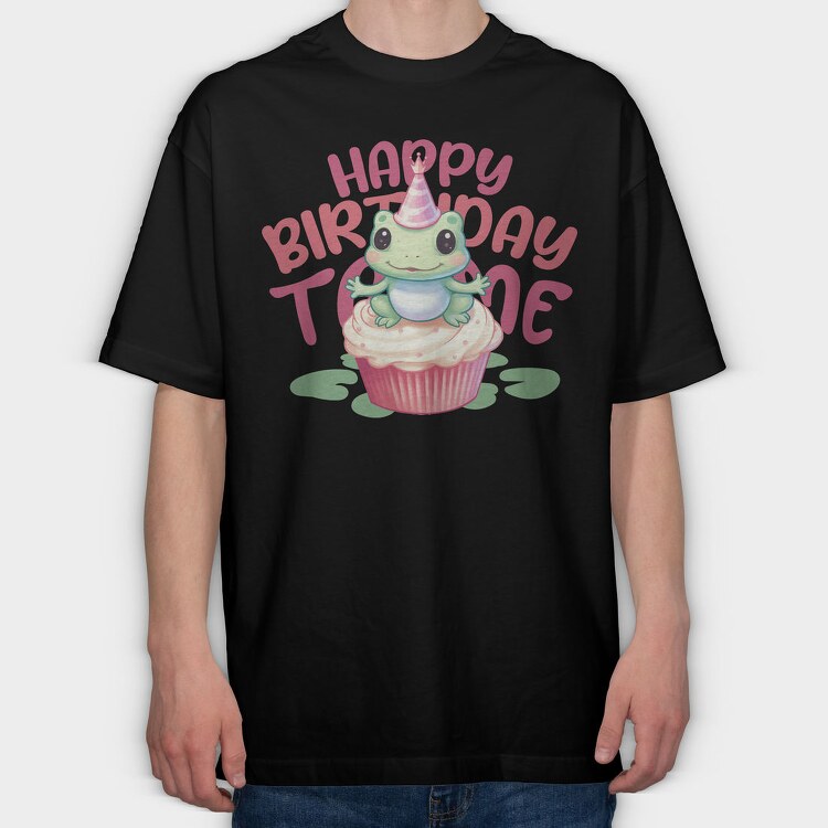 Cute Frog On Cupcake Birthday Mug, Tricou Oversize Barbati (Unisex)