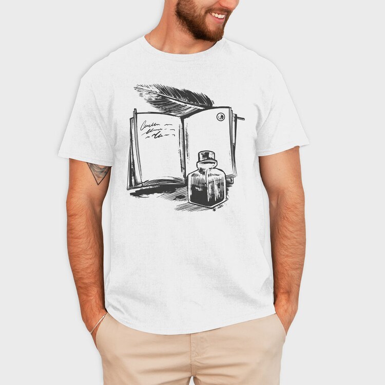 Open Book And Ink Jar, Tricou Barbati (Unisex)