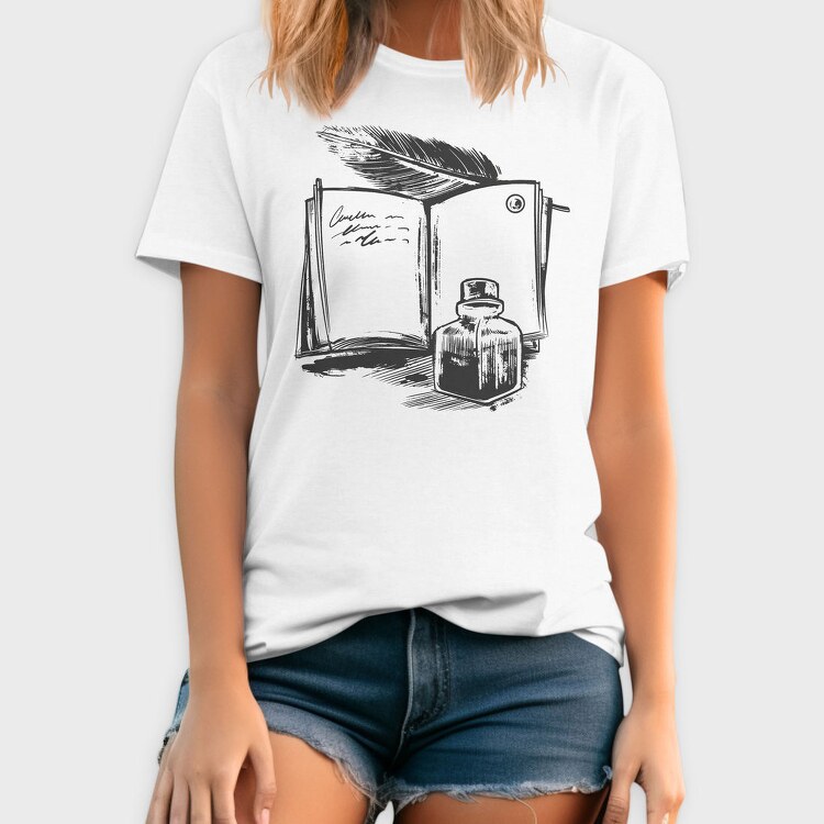 Open Book And Ink Jar, Tricou Barbati (Unisex)