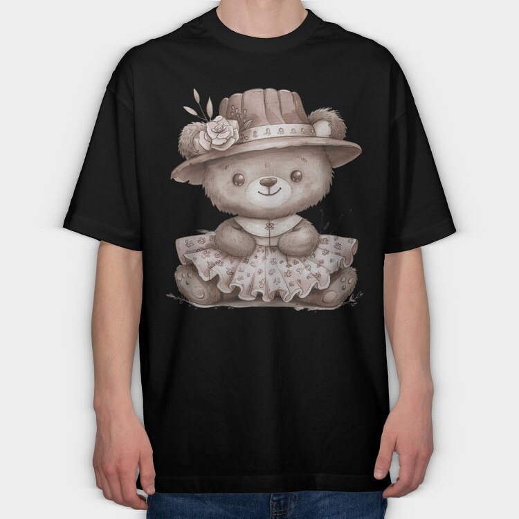 Teddy Flower Hat, Tricou Oversize Barbati (Unisex)