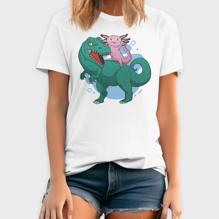 Axolotl Riding Dinosaur Trex, Tricou Barbati (Unisex)