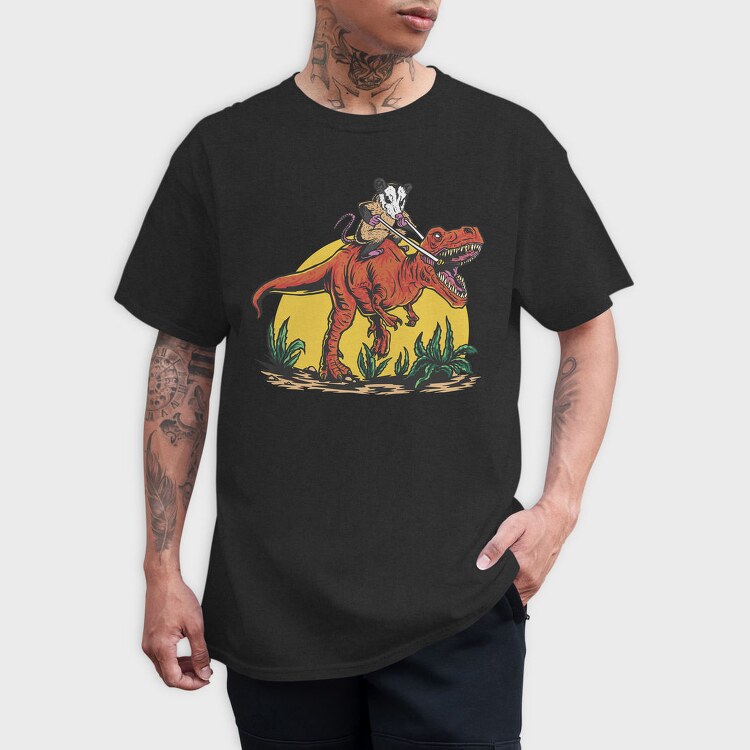 Opossum Riding T Rex Dinosaur, Tricou Barbati (Unisex)