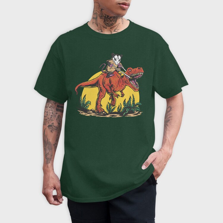 Opossum Riding T Rex Dinosaur, Tricou Barbati (Unisex)