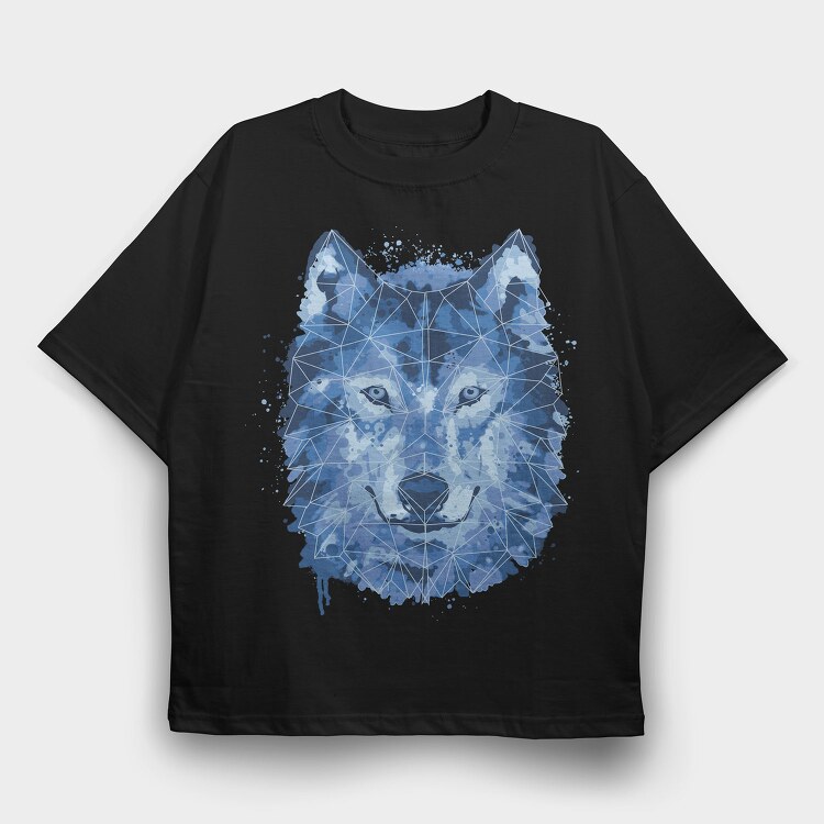 Wolf Animal Watercolor Polygon, Tricou Oversize Barbati (Unisex)