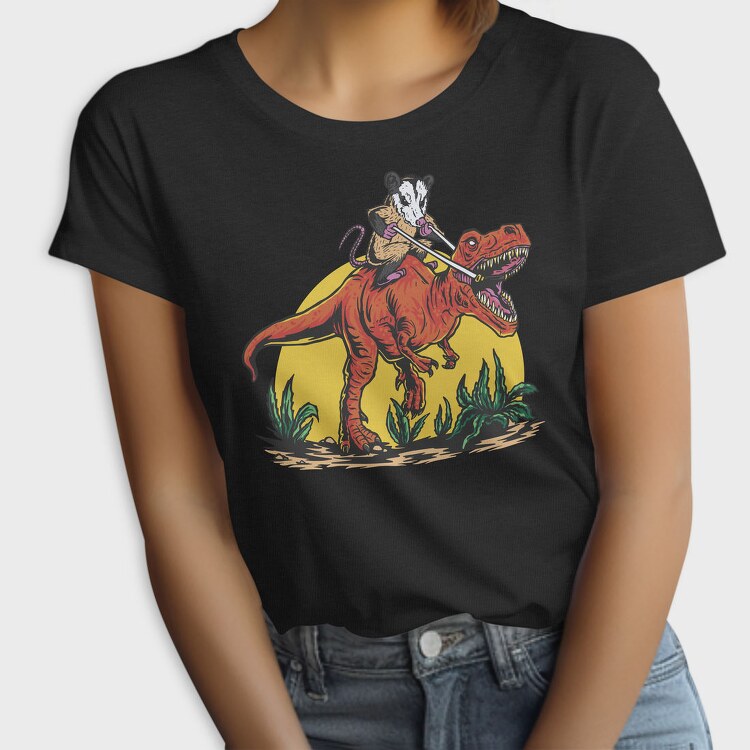 Opossum Riding T Rex Dinosaur, Tricou Femei