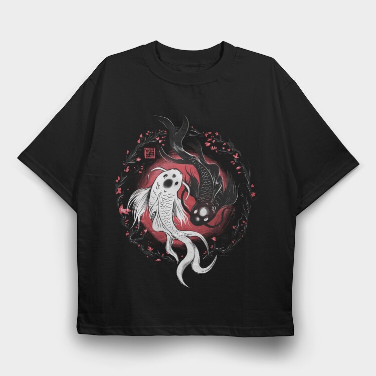 Koi Fish Yin Yang, Tricou Oversize Barbati (Unisex)