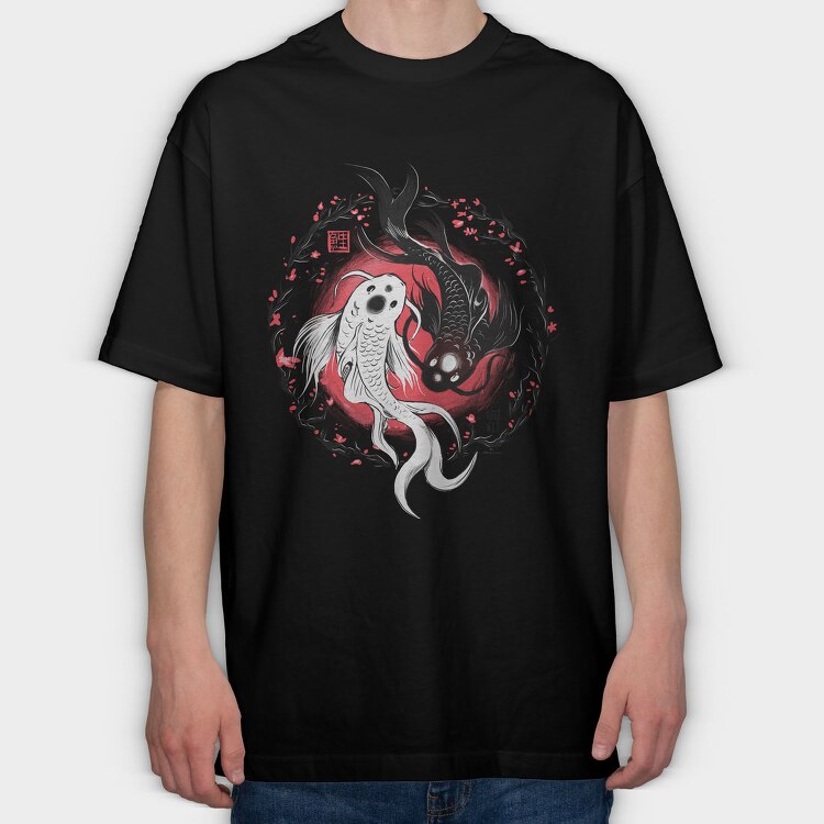 Koi Fish Yin Yang, Tricou Oversize Barbati (Unisex)