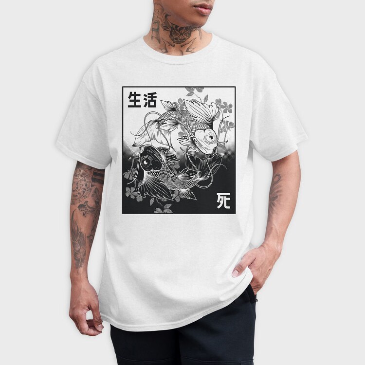 Koi Yin Yang Life Death Hand Drawn, Tricou Barbati (Unisex)