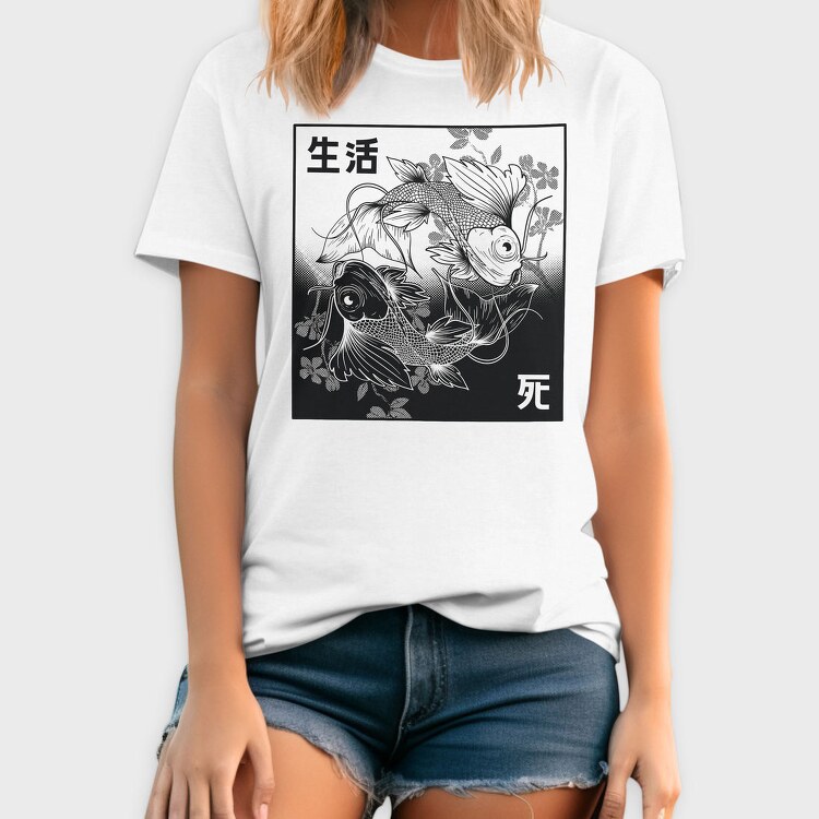 Koi Yin Yang Life Death Hand Drawn, Tricou Barbati (Unisex)