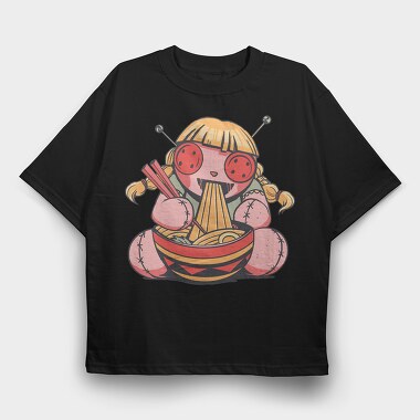 Voodoo Doll Eating Spaghetti, Tricou Oversize Barbati (Unisex)