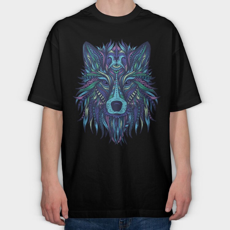 Wolf Illustration Color 001, Tricou Oversize Barbati (Unisex)