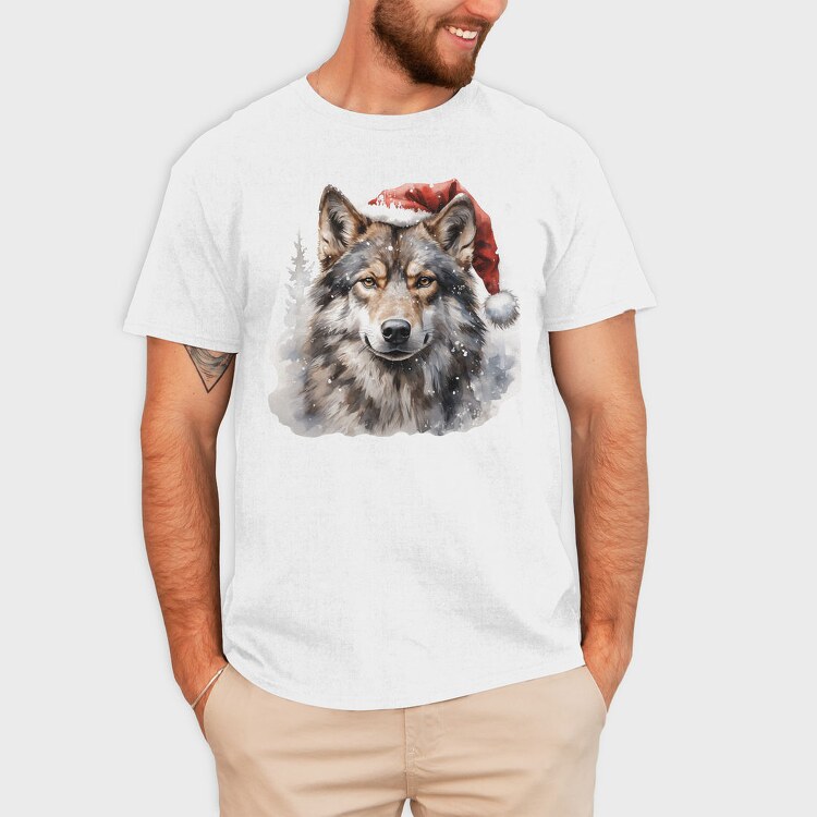 Wolf In Santa Hat Christmas Tote, Tricou Barbati (Unisex)