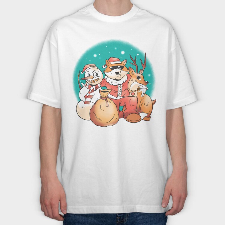 Christmas Fox Santa Xmas, Tricou Oversize Barbati (Unisex)