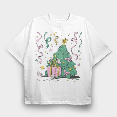 Christmas Tree New Year Character Present Pillow, Tricou Oversize Barbati (Unisex)